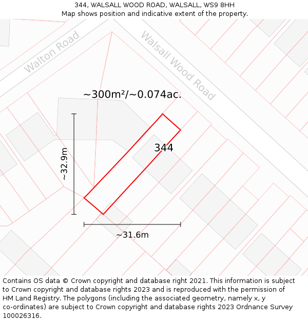 344, WALSALL WOOD ROAD, WALSALL, WS9 8HH: Plot and title map
