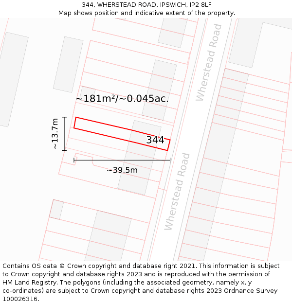 344, WHERSTEAD ROAD, IPSWICH, IP2 8LF: Plot and title map