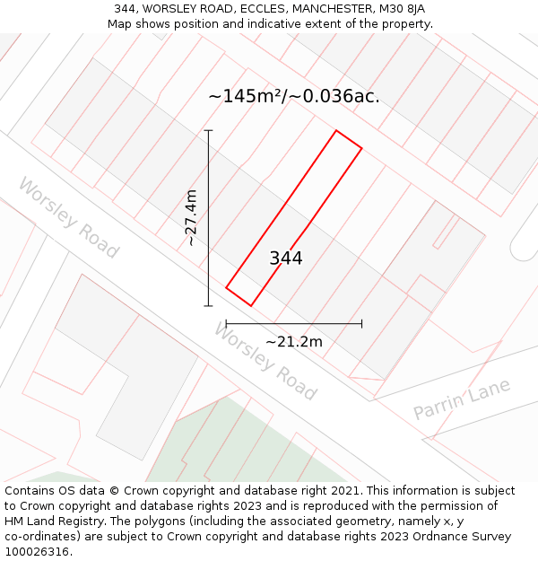 344, WORSLEY ROAD, ECCLES, MANCHESTER, M30 8JA: Plot and title map