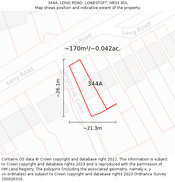 344A, LONG ROAD, LOWESTOFT, NR33 9DL: Plot and title map