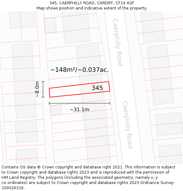 345, CAERPHILLY ROAD, CARDIFF, CF14 4QF: Plot and title map