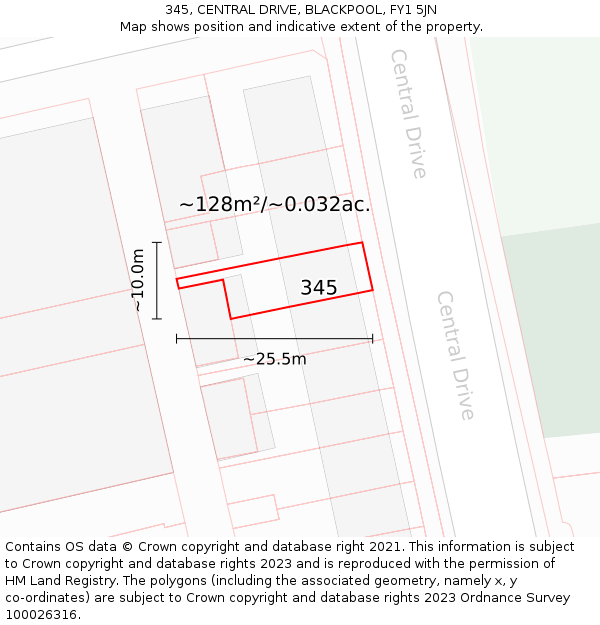 345, CENTRAL DRIVE, BLACKPOOL, FY1 5JN: Plot and title map