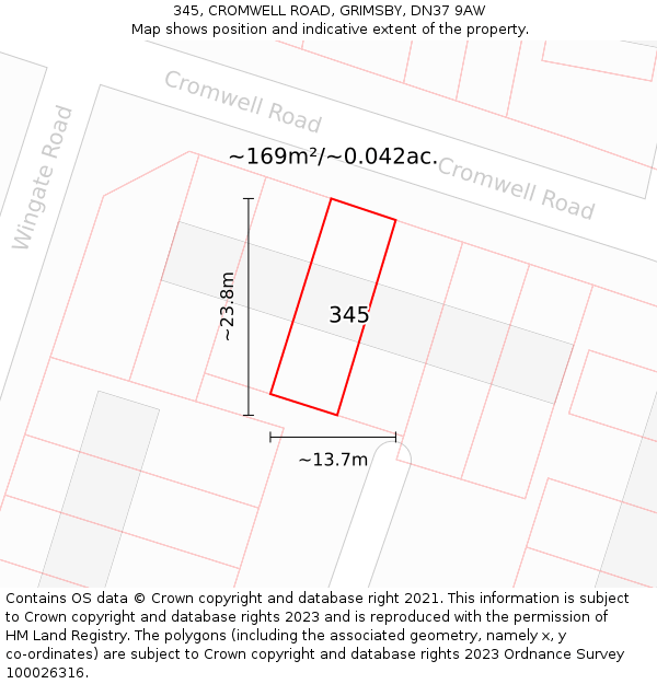 345, CROMWELL ROAD, GRIMSBY, DN37 9AW: Plot and title map
