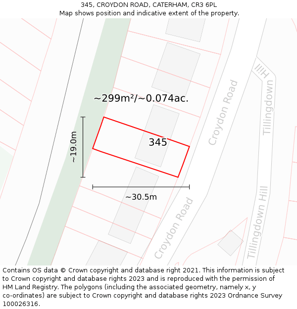 345, CROYDON ROAD, CATERHAM, CR3 6PL: Plot and title map