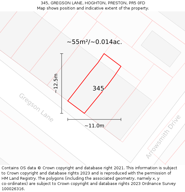345, GREGSON LANE, HOGHTON, PRESTON, PR5 0FD: Plot and title map
