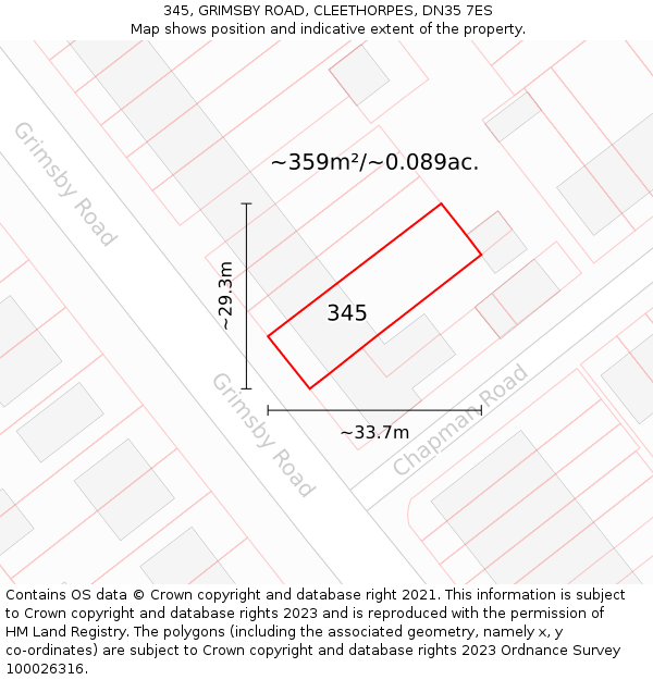 345, GRIMSBY ROAD, CLEETHORPES, DN35 7ES: Plot and title map