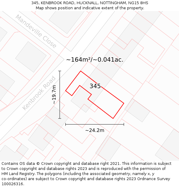 345, KENBROOK ROAD, HUCKNALL, NOTTINGHAM, NG15 8HS: Plot and title map