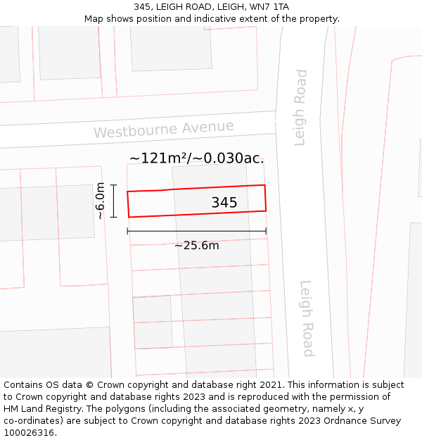345, LEIGH ROAD, LEIGH, WN7 1TA: Plot and title map