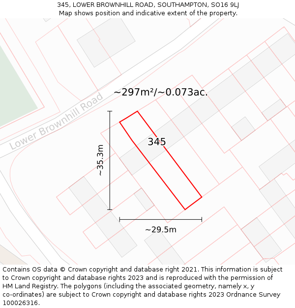 345, LOWER BROWNHILL ROAD, SOUTHAMPTON, SO16 9LJ: Plot and title map