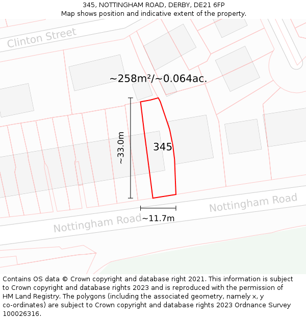 345, NOTTINGHAM ROAD, DERBY, DE21 6FP: Plot and title map