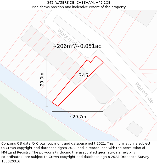 345, WATERSIDE, CHESHAM, HP5 1QE: Plot and title map