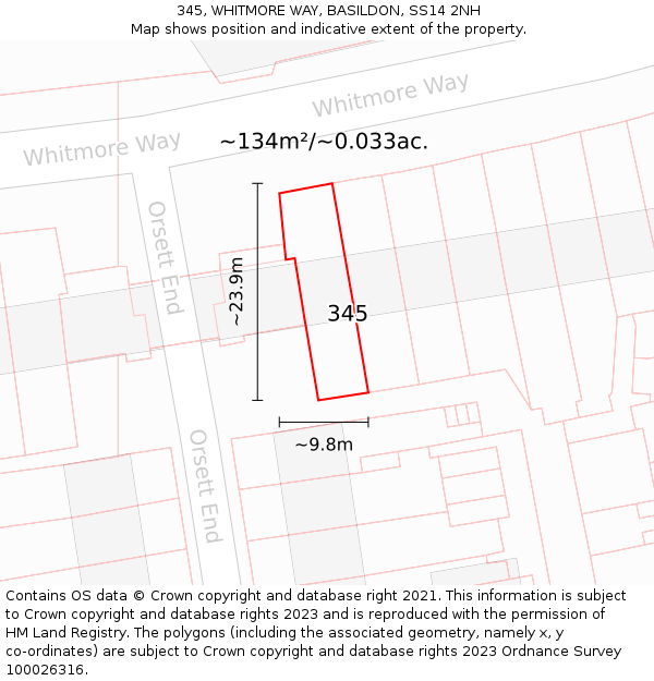 345, WHITMORE WAY, BASILDON, SS14 2NH: Plot and title map