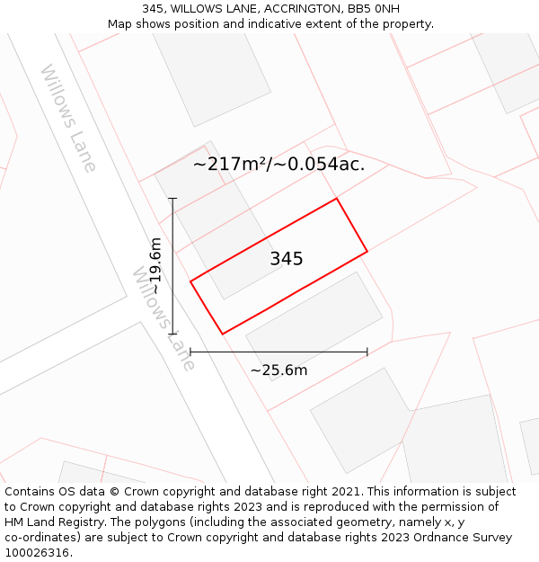 345, WILLOWS LANE, ACCRINGTON, BB5 0NH: Plot and title map