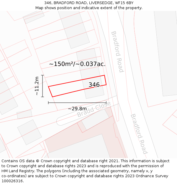 346, BRADFORD ROAD, LIVERSEDGE, WF15 6BY: Plot and title map