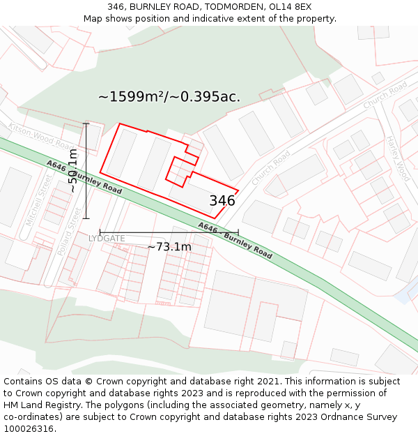 346, BURNLEY ROAD, TODMORDEN, OL14 8EX: Plot and title map