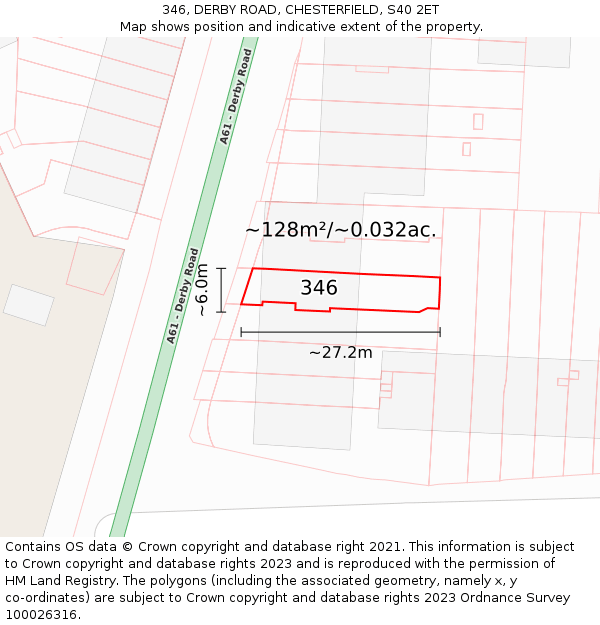 346, DERBY ROAD, CHESTERFIELD, S40 2ET: Plot and title map
