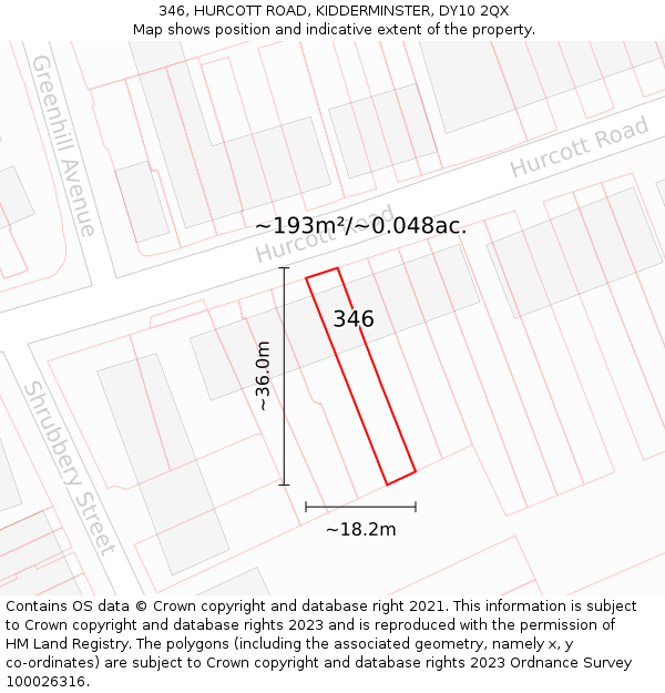 346, HURCOTT ROAD, KIDDERMINSTER, DY10 2QX: Plot and title map