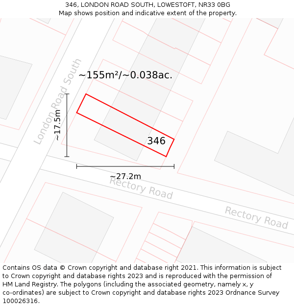 346, LONDON ROAD SOUTH, LOWESTOFT, NR33 0BG: Plot and title map