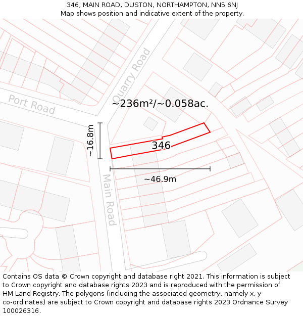 346, MAIN ROAD, DUSTON, NORTHAMPTON, NN5 6NJ: Plot and title map