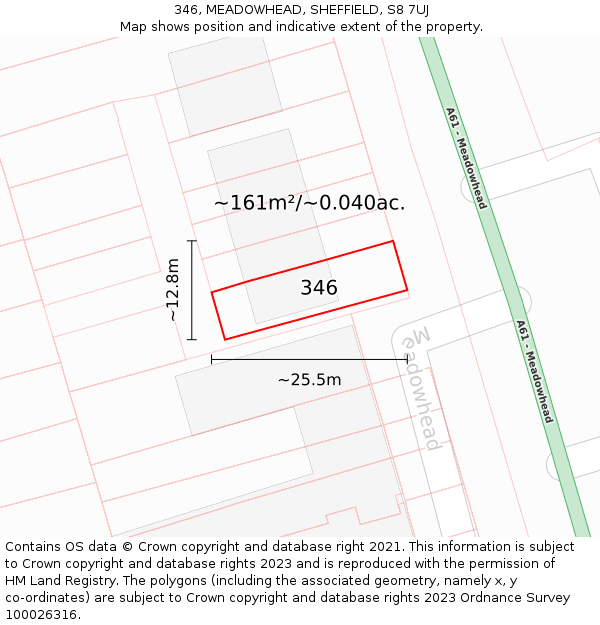 346, MEADOWHEAD, SHEFFIELD, S8 7UJ: Plot and title map