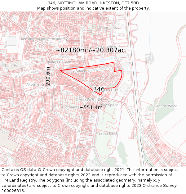 346, NOTTINGHAM ROAD, ILKESTON, DE7 5BD: Plot and title map