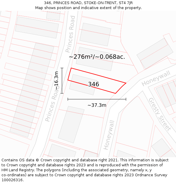 346, PRINCES ROAD, STOKE-ON-TRENT, ST4 7JR: Plot and title map