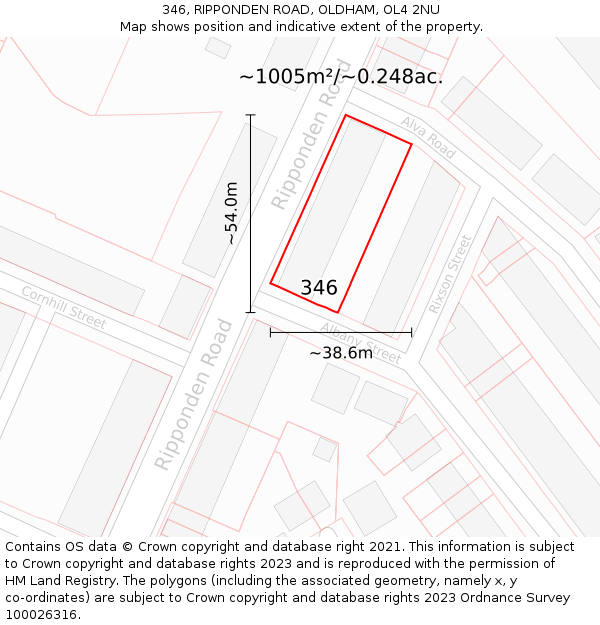 346, RIPPONDEN ROAD, OLDHAM, OL4 2NU: Plot and title map