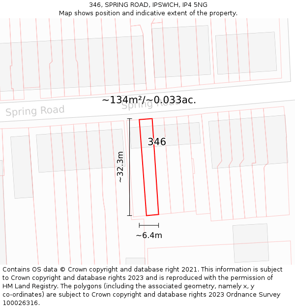 346, SPRING ROAD, IPSWICH, IP4 5NG: Plot and title map