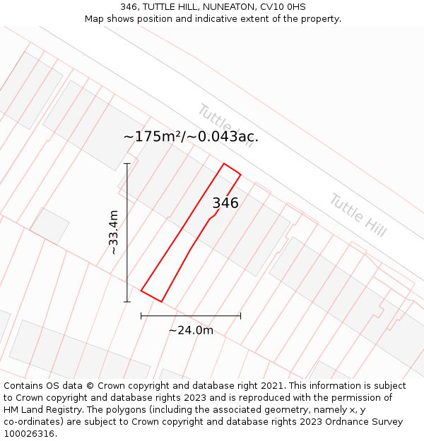 346, TUTTLE HILL, NUNEATON, CV10 0HS: Plot and title map