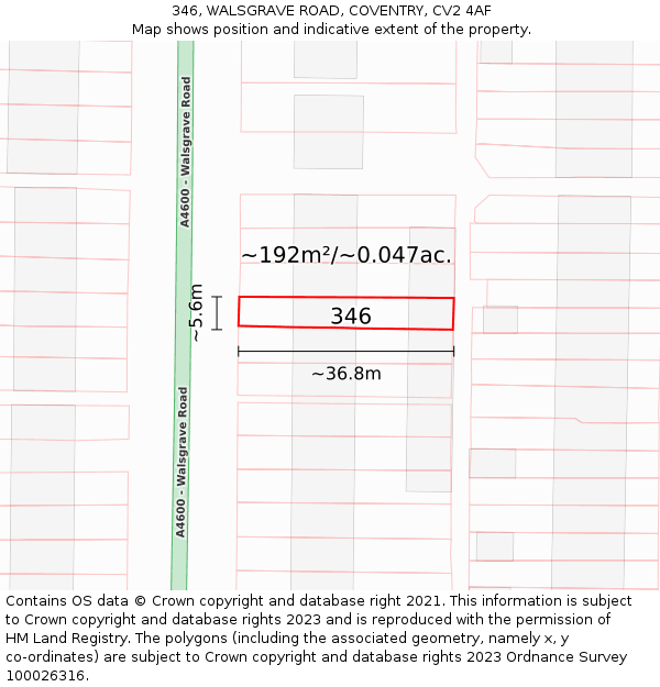 346, WALSGRAVE ROAD, COVENTRY, CV2 4AF: Plot and title map