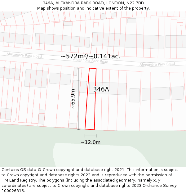 346A, ALEXANDRA PARK ROAD, LONDON, N22 7BD: Plot and title map