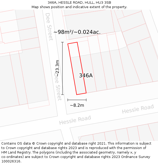 346A, HESSLE ROAD, HULL, HU3 3SB: Plot and title map