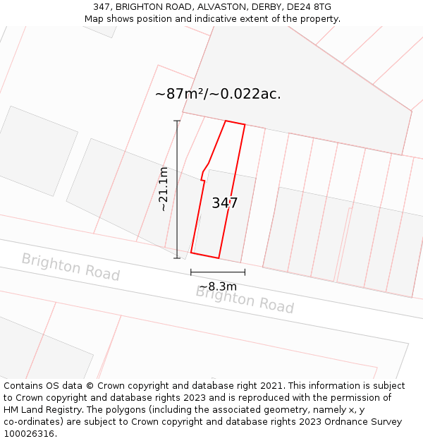 347, BRIGHTON ROAD, ALVASTON, DERBY, DE24 8TG: Plot and title map