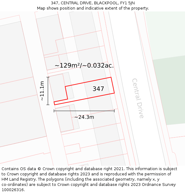 347, CENTRAL DRIVE, BLACKPOOL, FY1 5JN: Plot and title map