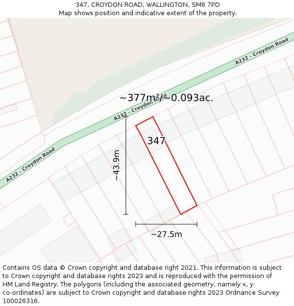 347, CROYDON ROAD, WALLINGTON, SM6 7PD: Plot and title map