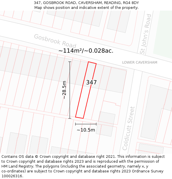 347, GOSBROOK ROAD, CAVERSHAM, READING, RG4 8DY: Plot and title map