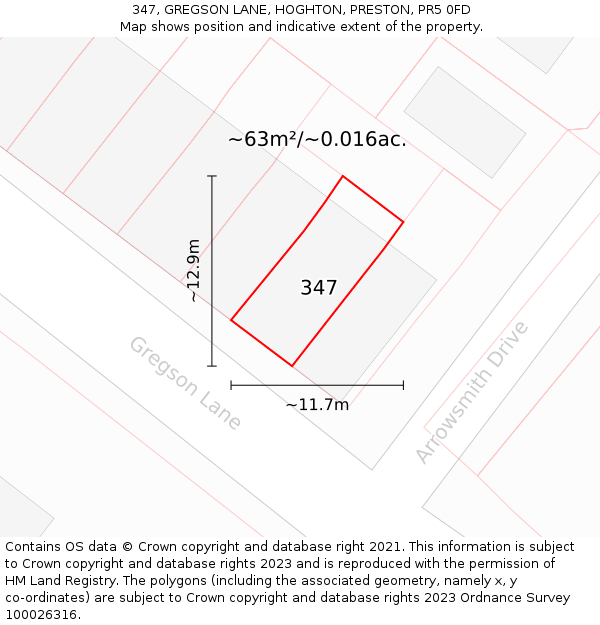 347, GREGSON LANE, HOGHTON, PRESTON, PR5 0FD: Plot and title map
