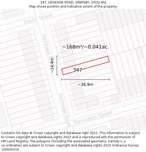 347, HENEAGE ROAD, GRIMSBY, DN32 9NJ: Plot and title map