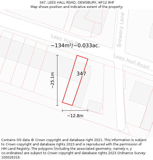 347, LEES HALL ROAD, DEWSBURY, WF12 9HF: Plot and title map