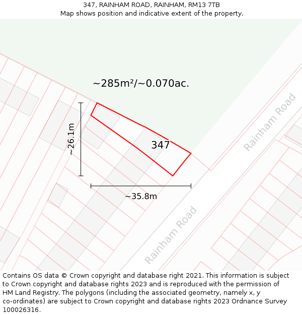347, RAINHAM ROAD, RAINHAM, RM13 7TB: Plot and title map