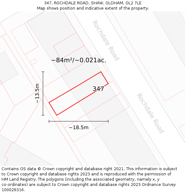 347, ROCHDALE ROAD, SHAW, OLDHAM, OL2 7LE: Plot and title map
