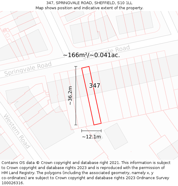 347, SPRINGVALE ROAD, SHEFFIELD, S10 1LL: Plot and title map