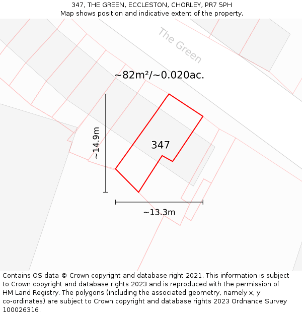 347, THE GREEN, ECCLESTON, CHORLEY, PR7 5PH: Plot and title map