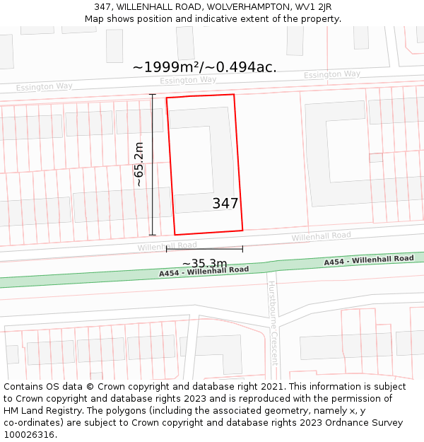 347, WILLENHALL ROAD, WOLVERHAMPTON, WV1 2JR: Plot and title map