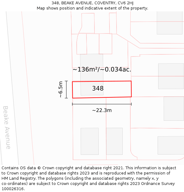 348, BEAKE AVENUE, COVENTRY, CV6 2HJ: Plot and title map