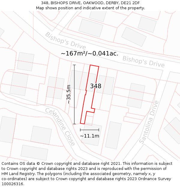 348, BISHOPS DRIVE, OAKWOOD, DERBY, DE21 2DF: Plot and title map