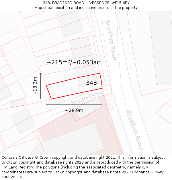 348, BRADFORD ROAD, LIVERSEDGE, WF15 6BY: Plot and title map