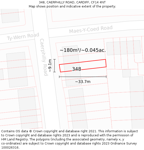 348, CAERPHILLY ROAD, CARDIFF, CF14 4NT: Plot and title map