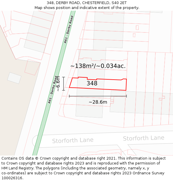 348, DERBY ROAD, CHESTERFIELD, S40 2ET: Plot and title map
