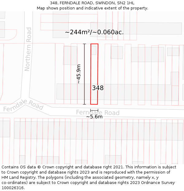348, FERNDALE ROAD, SWINDON, SN2 1HL: Plot and title map